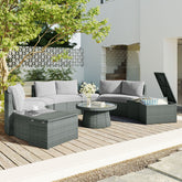 10-Piece Outdoor Sectional Half Round Rattan Sofa Set with Storage, Light Gray